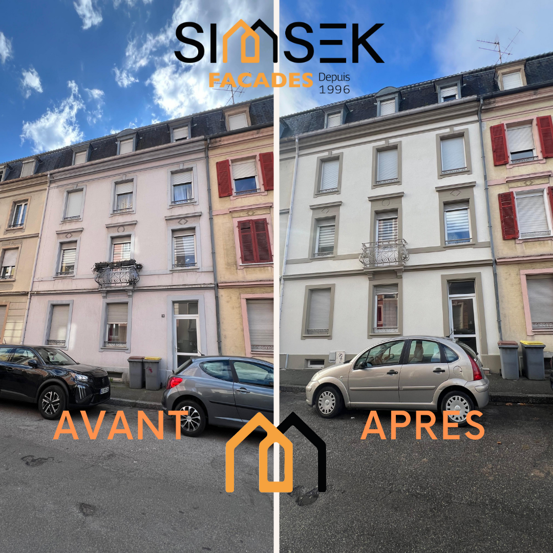 BEFORE AFTER MINIMAL SKINCARE INSTAGRAM POST | Simsek Façades Ravalement de façade d’un immeuble à Mulhouse : une rénovation complète avec peinture minérale et fenêtres en blanc cassé et taupe Belfort